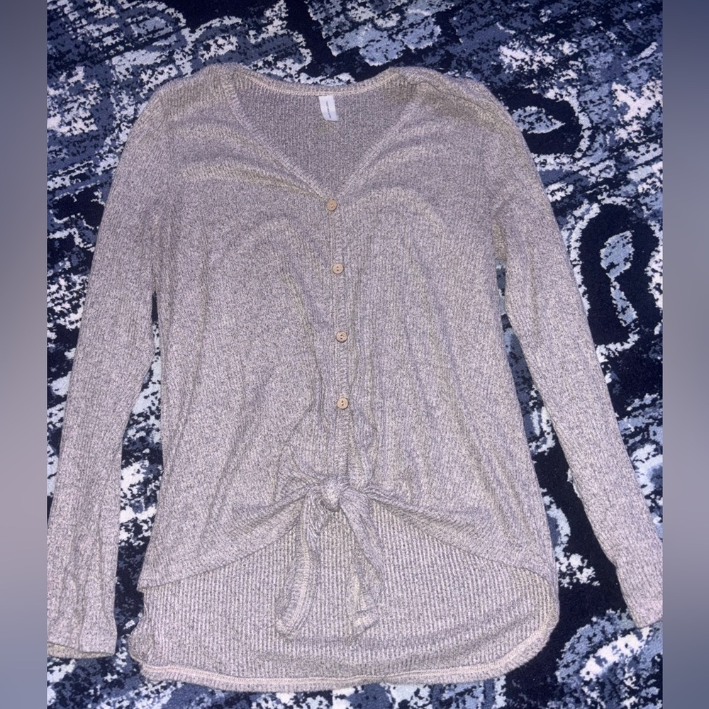 Women's Gray Knit Button-Up Top
